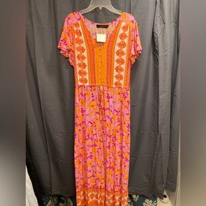Vibrant Pink and Orange Maxi Dress